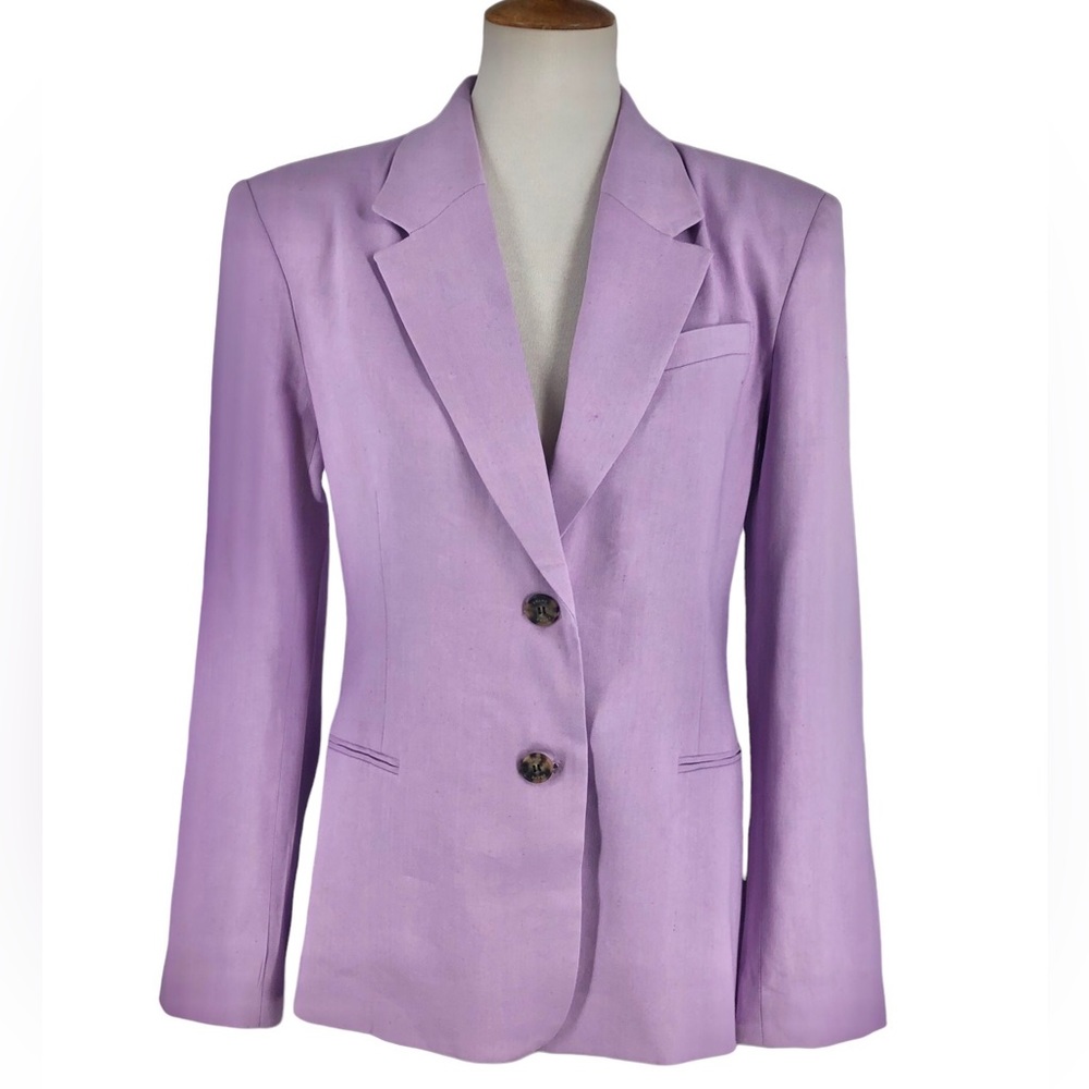 FRAME The Femme Women’s Linen Blazer Size 4 Lavender Lined 2 Button Jacket NWT